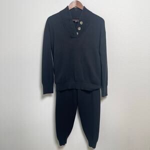 Tommy John Waffle Knit Lounge Set Black Medium Pullover Sweater Jogger Pants